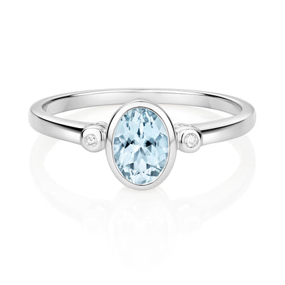 9ct White Gold Aquamarine and Diamond Cocktail Ring, RIng sizes J to Q (904)