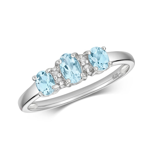 9ct White Gold Aquamarine and Diamond Cocktail Ring, Ring Sizes J to Q (906)