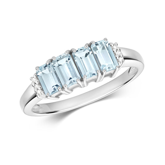 9ct White Gold Aquamarine and Diamond Cocktail Ring, Ring Sizes J to Q (907)