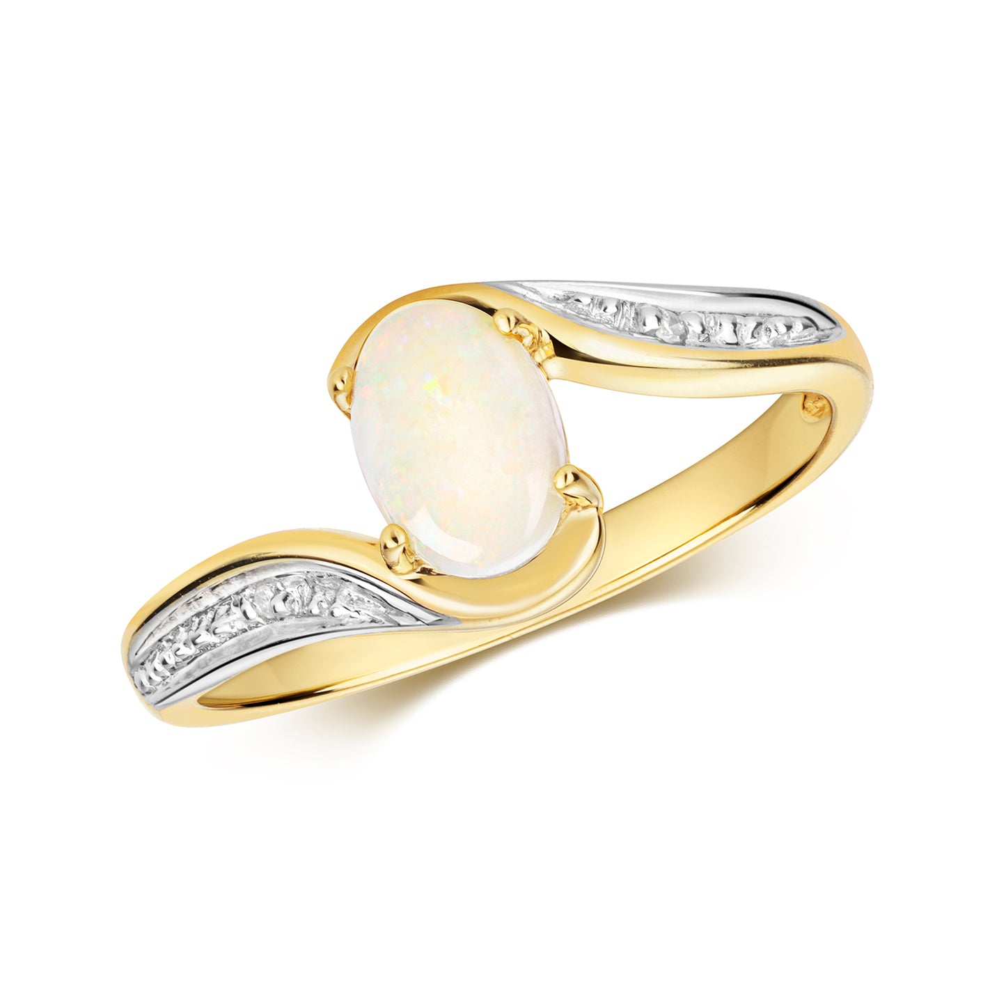 9ct Yellow Gold Natural Opal and Diamond Twist Ring, Sizes J to Q (910O