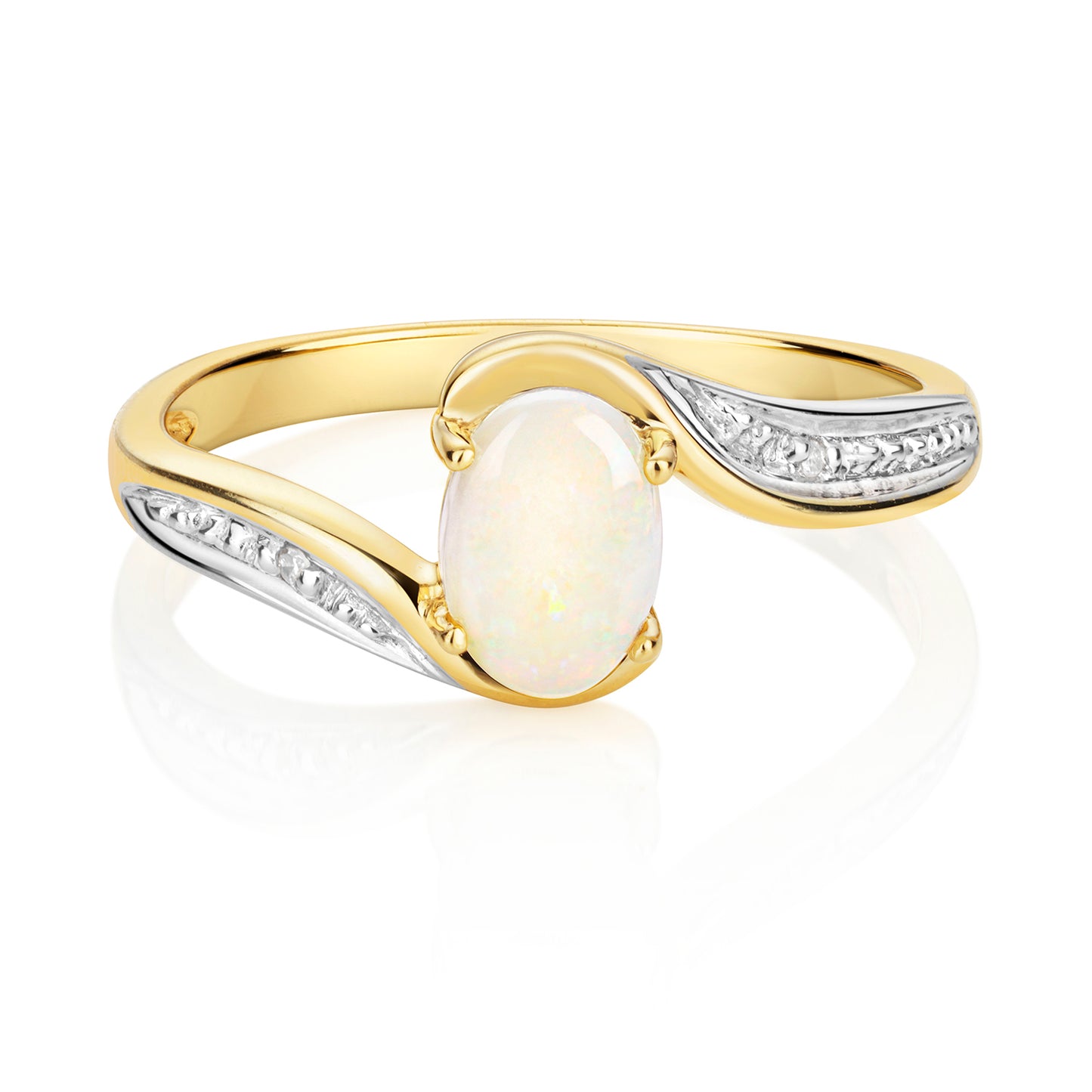 9ct Yellow Gold Natural Opal and Diamond Twist Ring, Sizes J to Q (910O