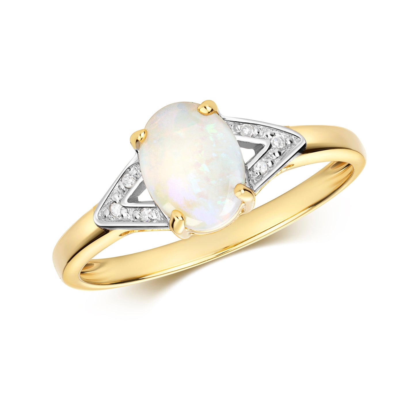 9ct Yellow Gold Natural Opal and Diamond Ring, Sizes J to Q (913)