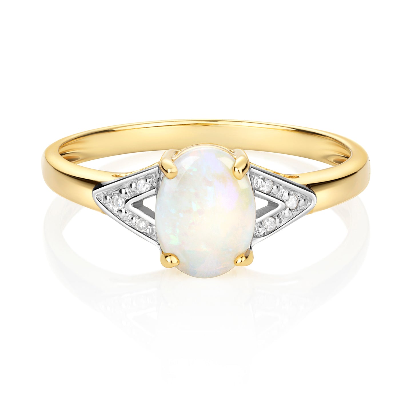 9ct Yellow Gold Natural Opal and Diamond Ring, Sizes J to Q (913)