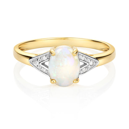 9ct Yellow Gold Natural Opal and Diamond Ring, Sizes J to Q (913)