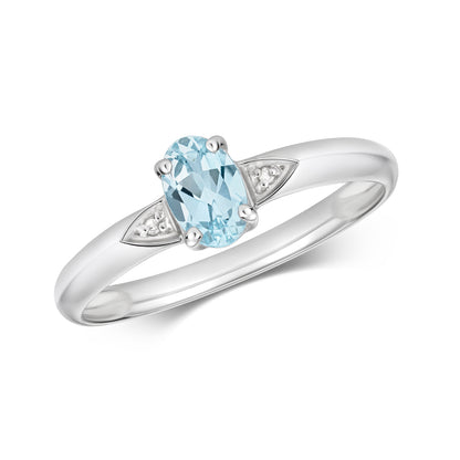 9ct White Gold Aquamarine and Diamond Ring, Ring size J to Q (914)