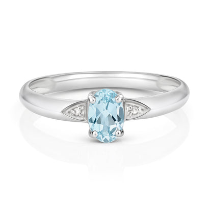 9ct White Gold Aquamarine and Diamond Ring, Ring size J to Q (914)