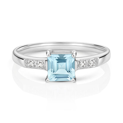 9ct White Gold Aquamarine and Diamond Ring, Ring size J to Q (916)