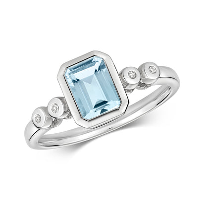 9ct White Gold Aquamarine and Diamond Cocktail Ring, RIng sizes J to Q (923WAQ)