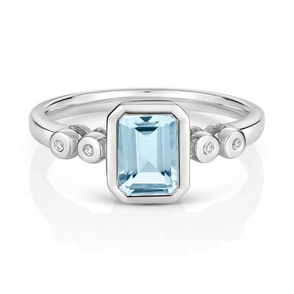9ct White Gold Aquamarine and Diamond Cocktail Ring, RIng sizes J to Q (923WAQ)