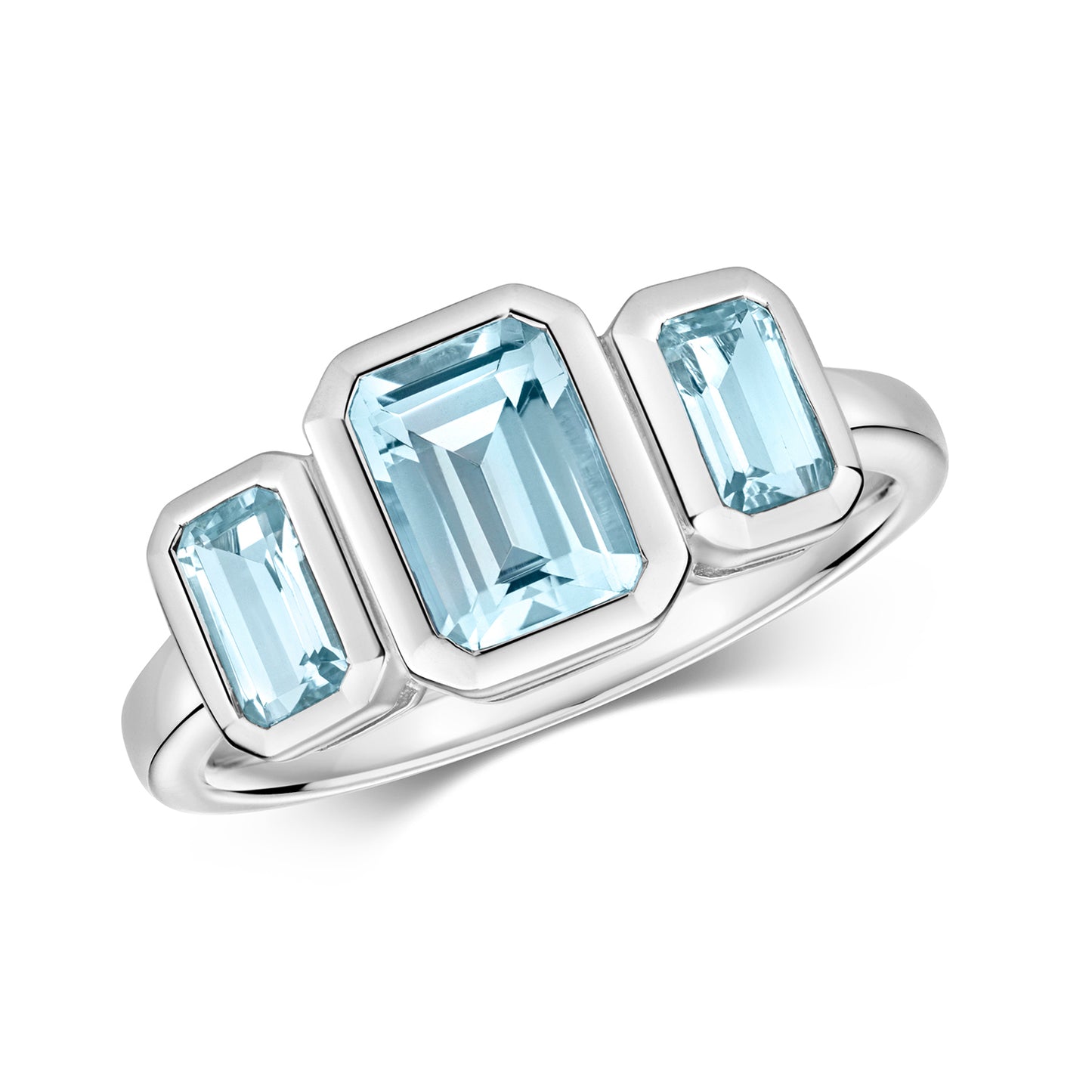 9ct White Gold Aquamarine Past, Present, Future Ring, Ring size J to Q (924)