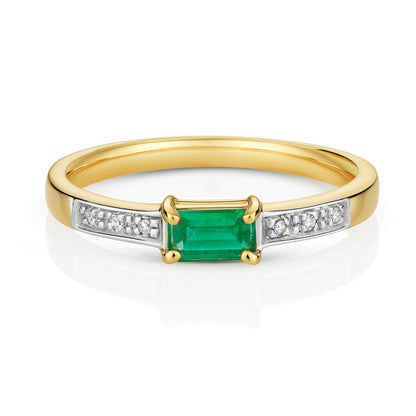 9ct Yellow Gold Emerald and Diamond Stacklable Ring, Ring Sizes J to Q (927)