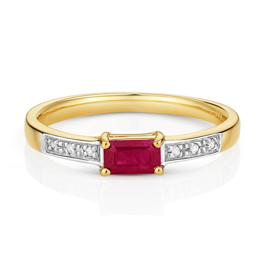 9ct Yellow Gold Ruby and Diamond Stacklable Ring, Ring Sizes J to Q (927)