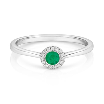 9ct White Gold Emerald and Diamond Cluster Round Ring, Sizes J to Q (931E)