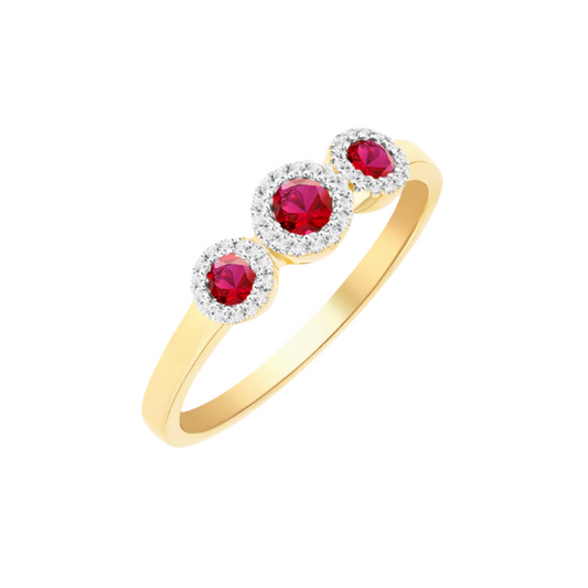 9ct gold ruby and trinity cluster ring