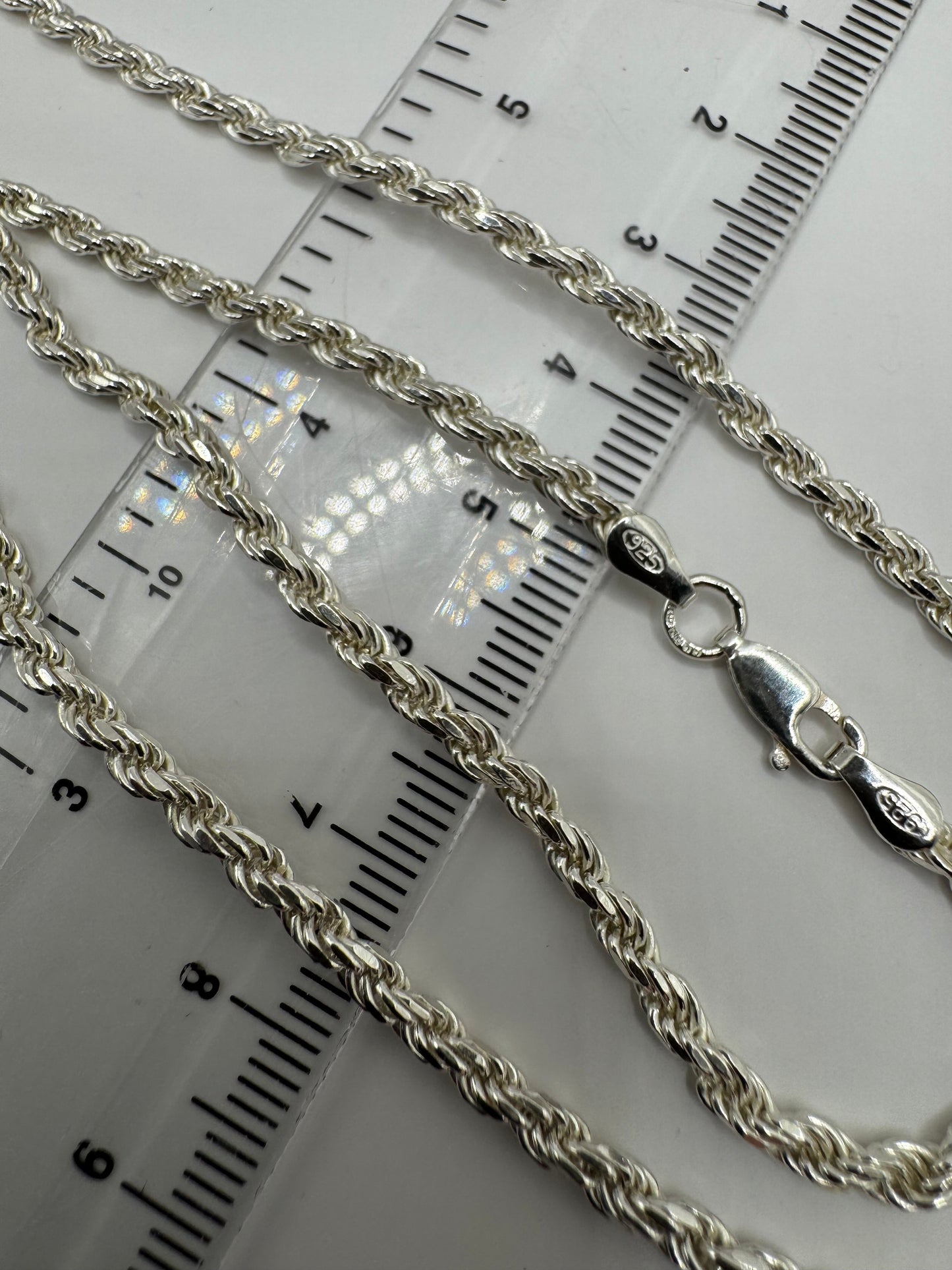 Sterling Silver 2.7mm Diamond Cut Solid Rope Chain Various Lengths (SFSR60)