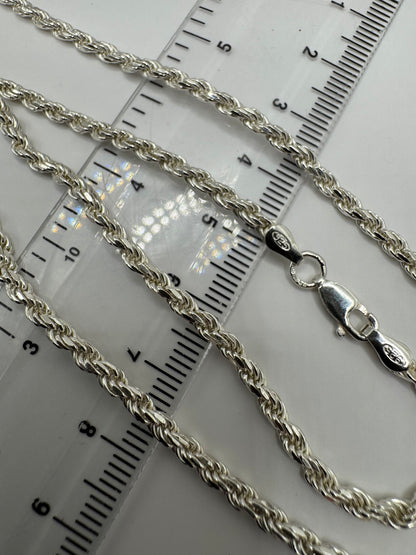 Sterling Silver 2.7mm Diamond Cut Solid Rope Chain Various Lengths (SFSR60)