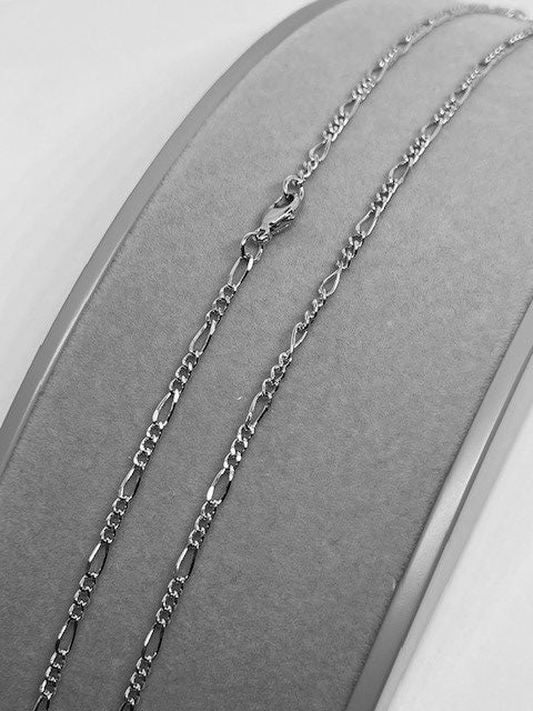 9ct Solid White Gold 2.2mm Figaro Style Chain Various Lengths (W24FFG)