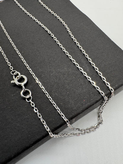 9ct White Gold 1.34mm Trace Diamond Cut Oval Link Chain Various Lengths (w40aft)