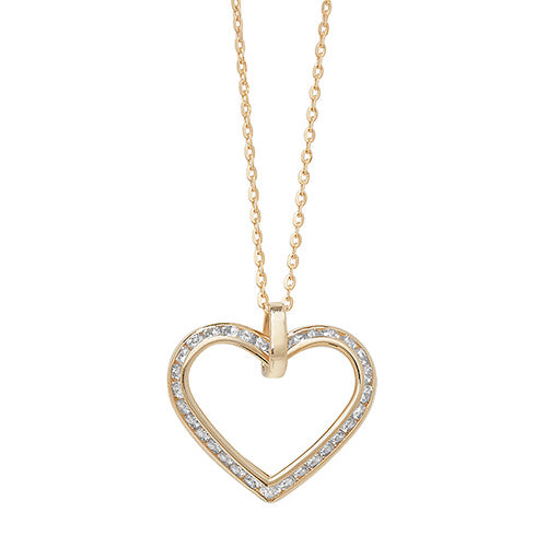9ct Yellow Gold Zirconia Set Open Heart Pendant on 18" Chain (070)