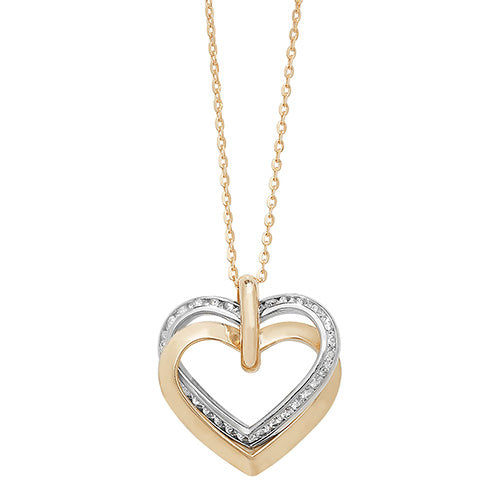 9ct Yellow Gold 20mm Zirconia Set Open Heart Pendant on 18" Chain (073)