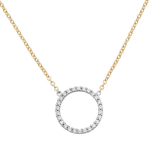 9ct Yellow Gold 15mm Zirconia Set Circle Pendant on 18" Neck Chain (349)