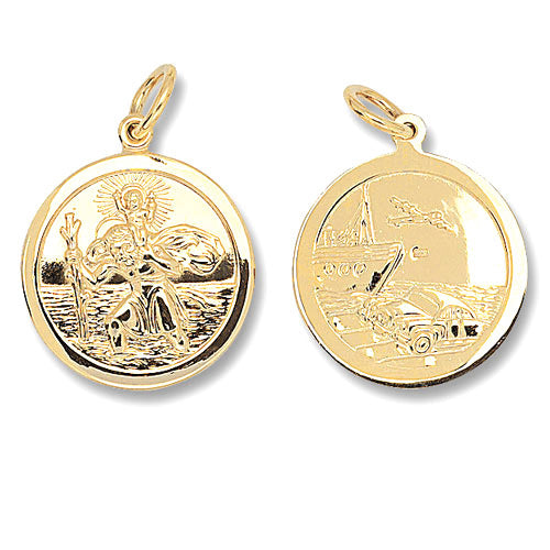 9ct Yellow Gold Solid St Christopher Double Side Pendant (283)