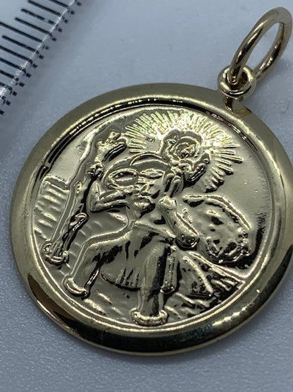 9ct Yellow Gold Solid St Christopher Double Side Pendant (283)